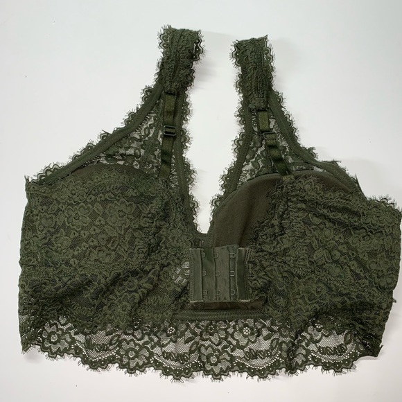 Aerie Eyelash Lace Padded Plunge Bralette Large Green Razorback Clip - Picture 2 of 3